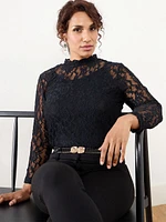 Petite Mock Neck Lace Top with Cami