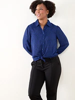 Petite Button Front Blouse with Ruched Cuffs