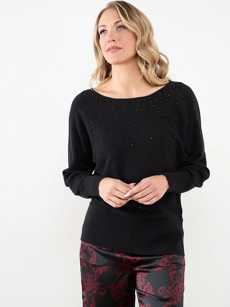 Studded Boatneck Pullover Sweater