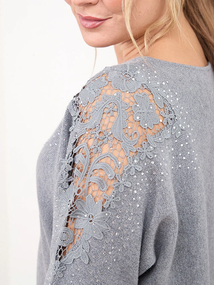 Petite Lace & Rhinestone Sweater