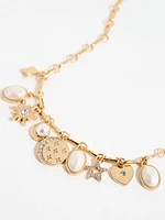 Gold and Pearl Charm Necklace