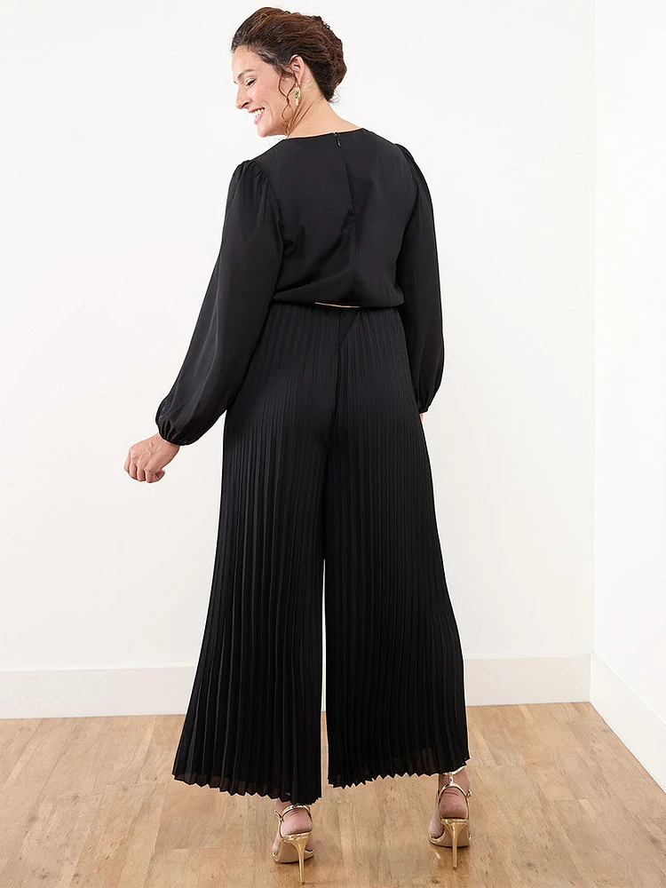 Crepe de Chine Crop-Leg Pleated Jumpsuit