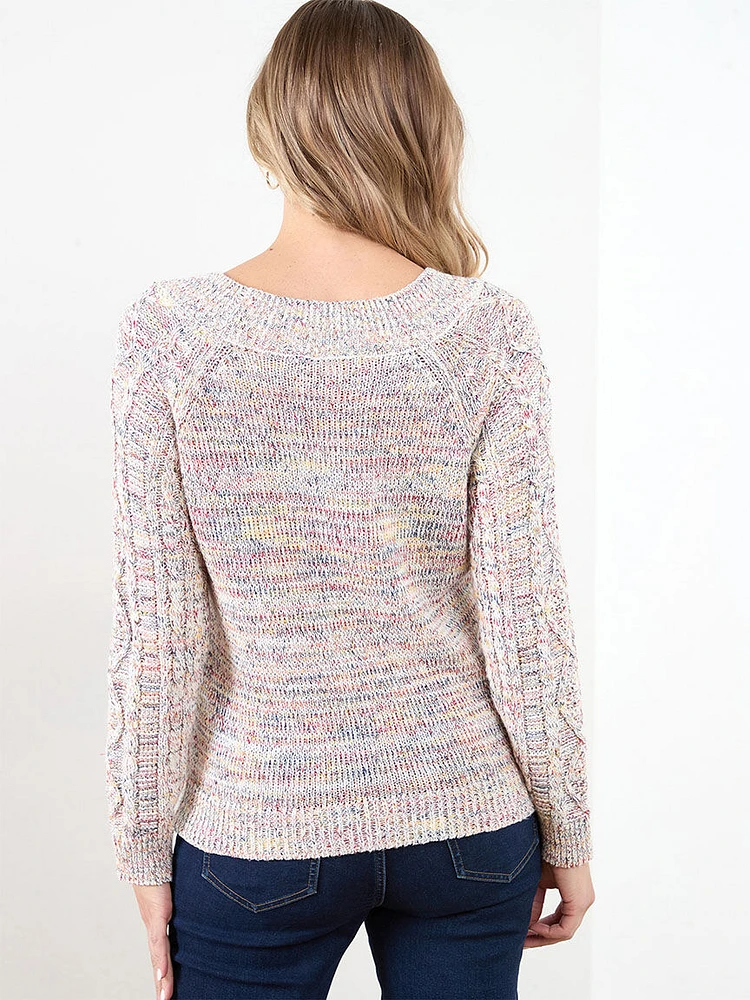 Speckle Cable Knit Pullover Sweater