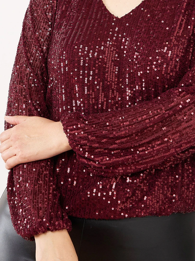 V-Neck Sequin Blouse