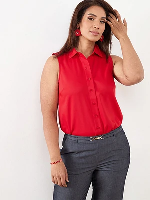 Petite Sleeveless Collared Blouse