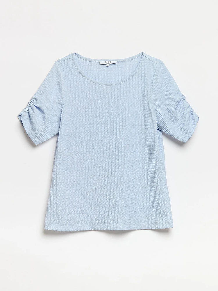 Petite Textured Ruched-Sleeve Top