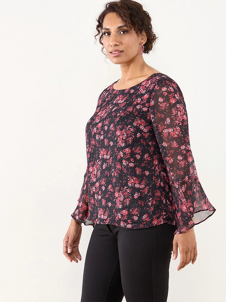 Petite Bell Sleeve Chiffon Blouse