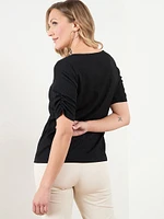 Textured Ruched-Sleeve Top