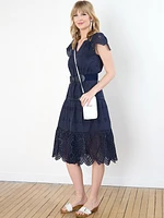 Short Sleeve Cotton Eyelet Midi Dress