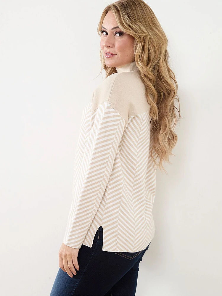 Petite Chevron Mock Neck Pullover Sweater