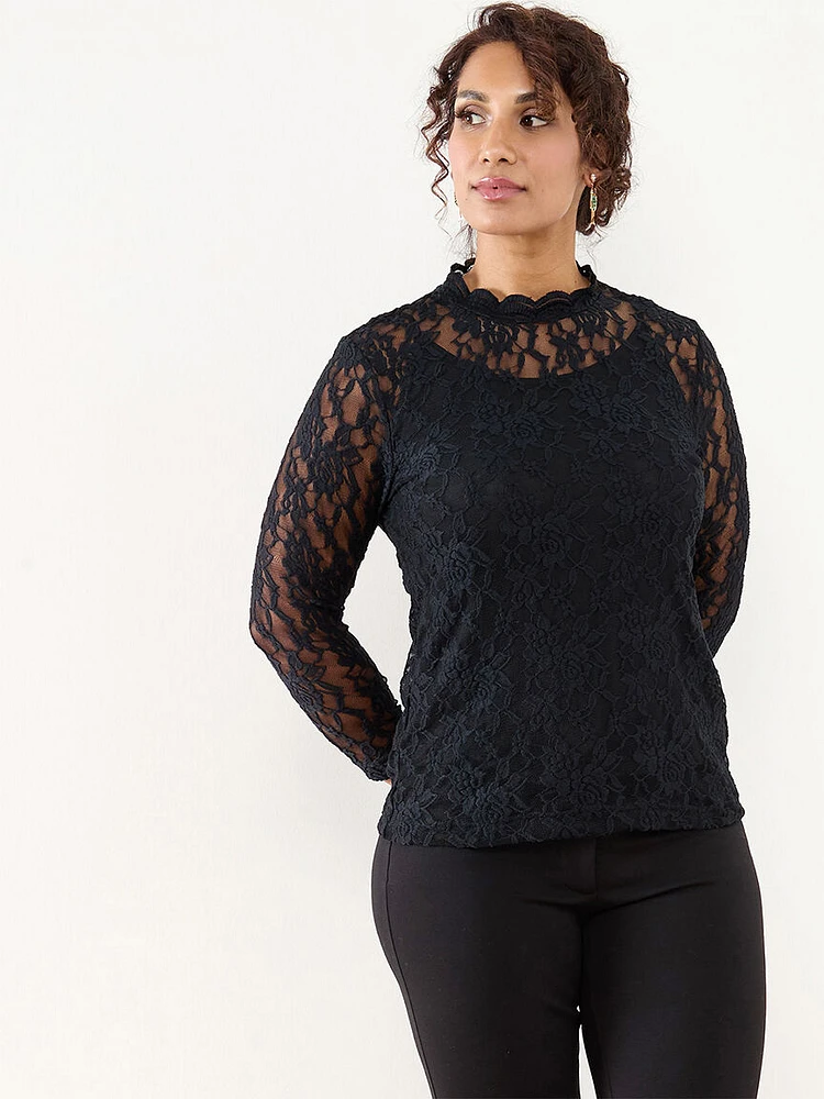 Petite Mock Neck Lace Top with Cami