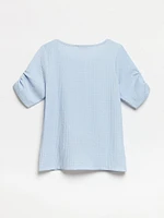 Petite Textured Ruched-Sleeve Top