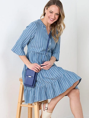 Flutter Sleeve Striped Tiered Dress