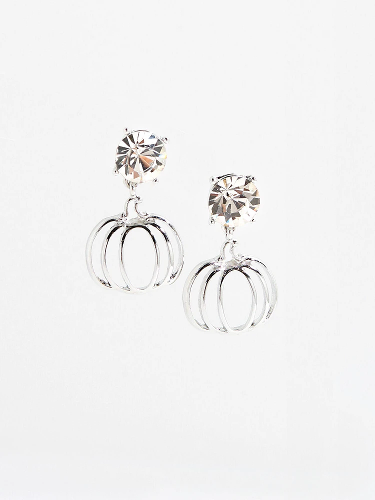 Silver Pumpkin Earrings with Cubic Zirconia