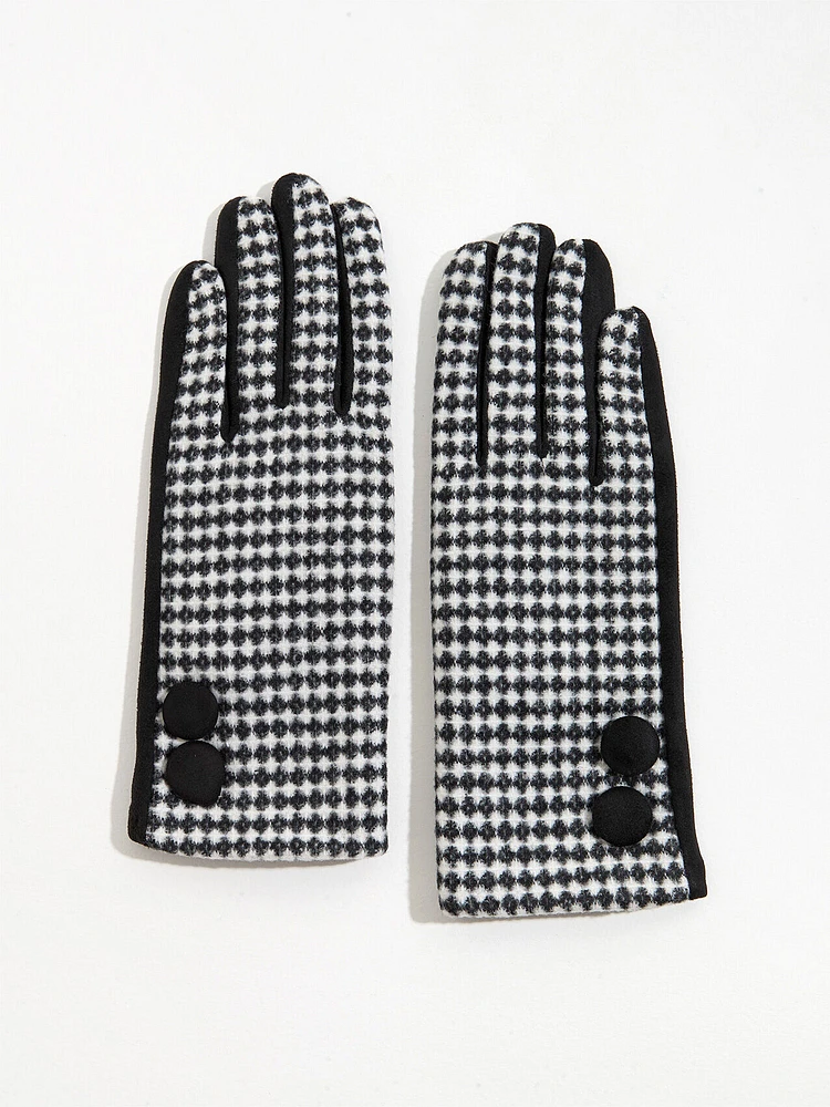 Houndstooth Button Gloves