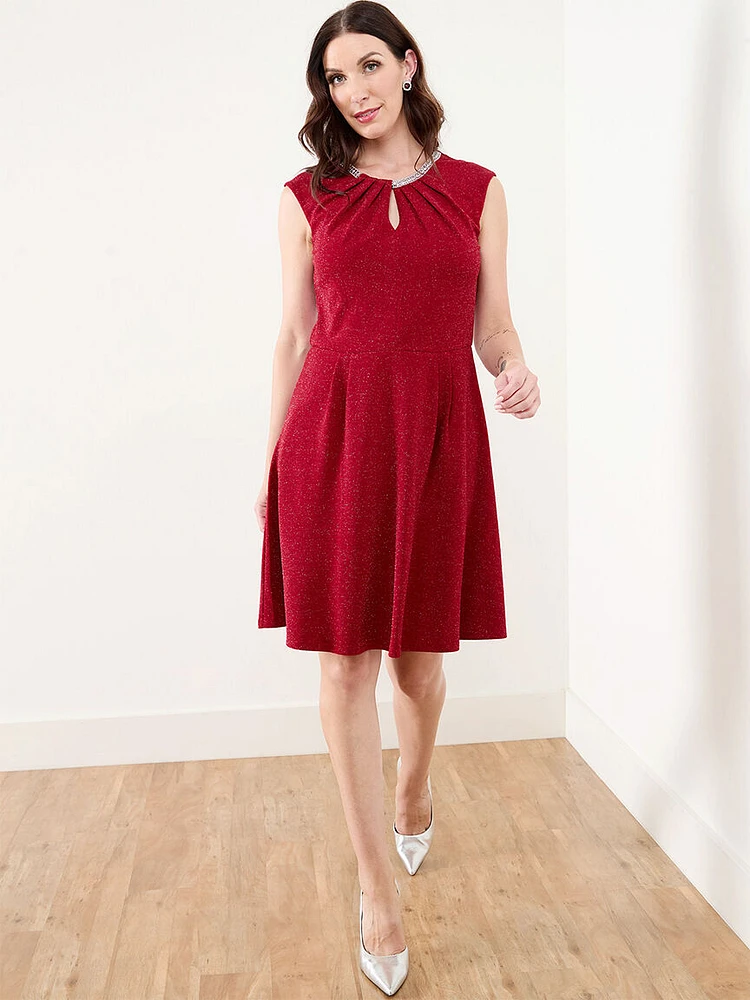 Jewelled Neckline Fit 'N Flare Dress