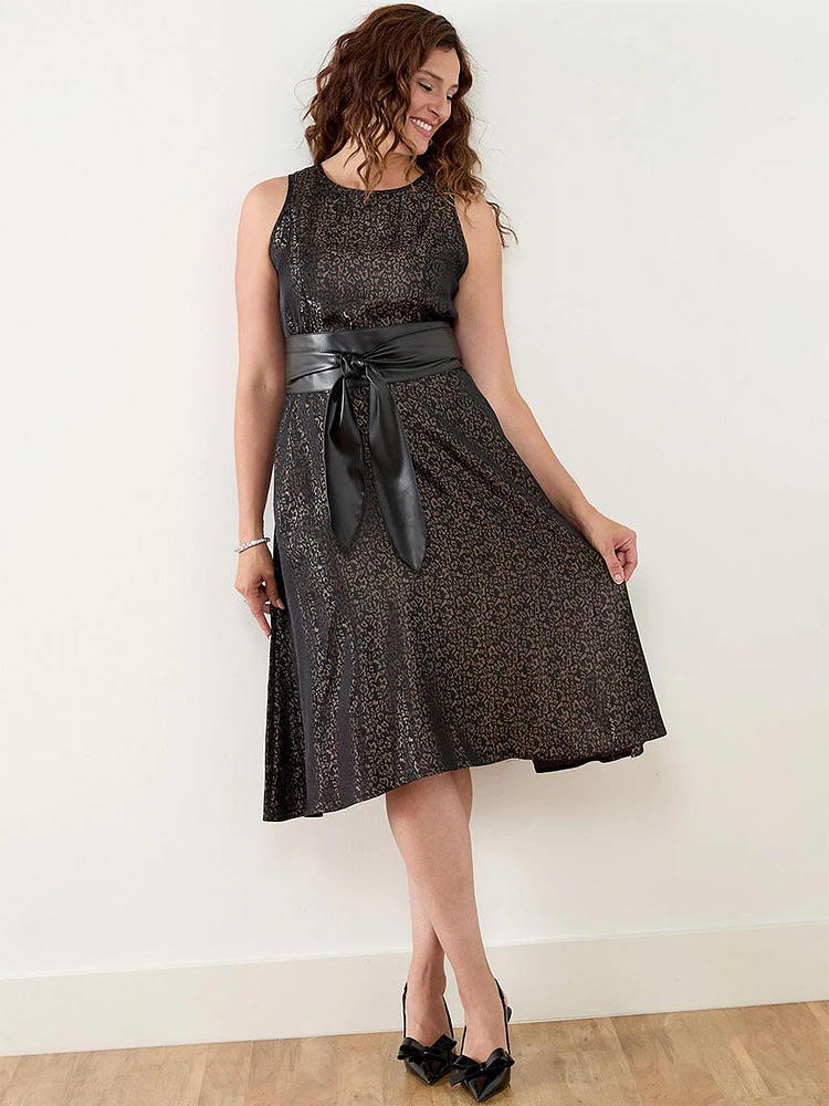 A-Line Leopard Dress with Wrap Belt