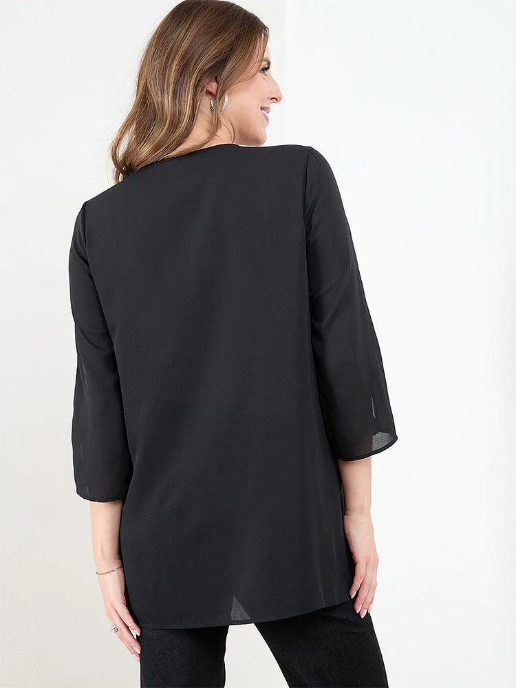 3/4 Sleeve Sequin Trim Tunic Blouse