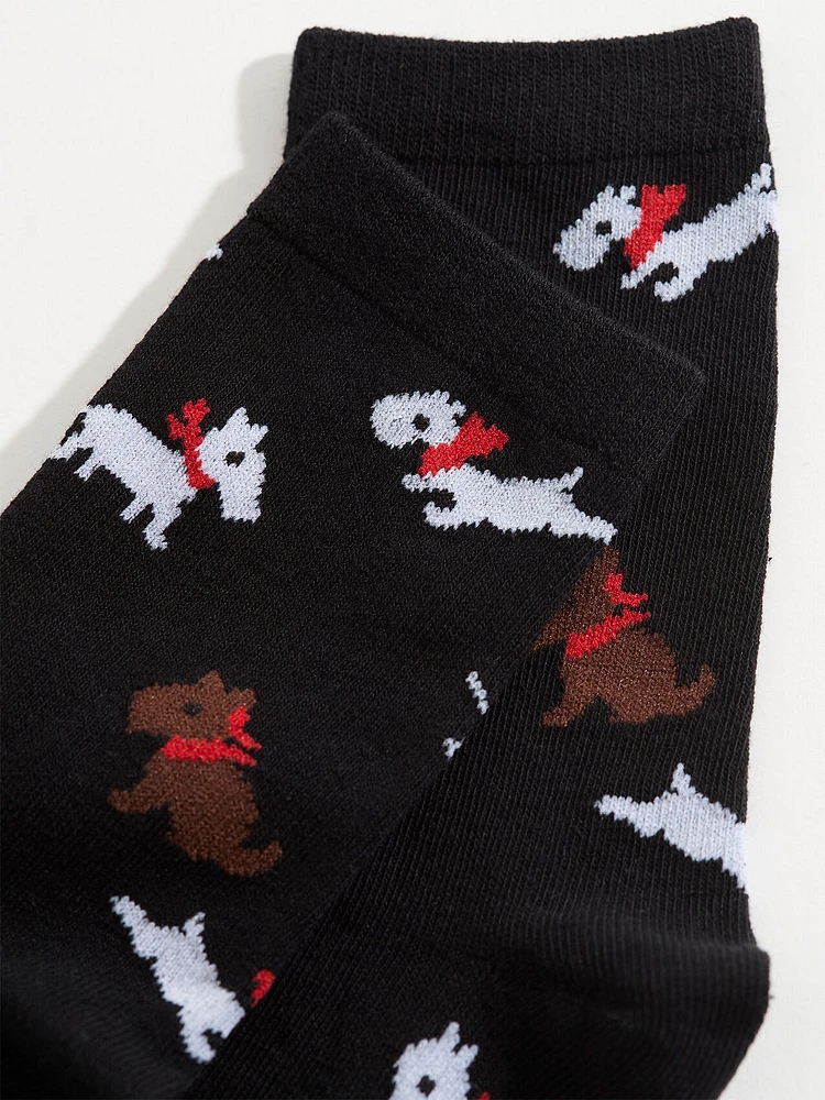 Dog Print Crew Socks