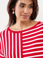 Petite Drop Sleeve Striped Sweater