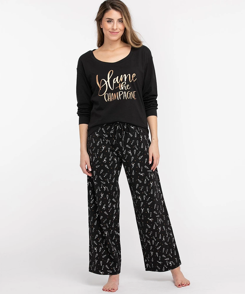 Scoop Neck Wide Leg Pajama Set