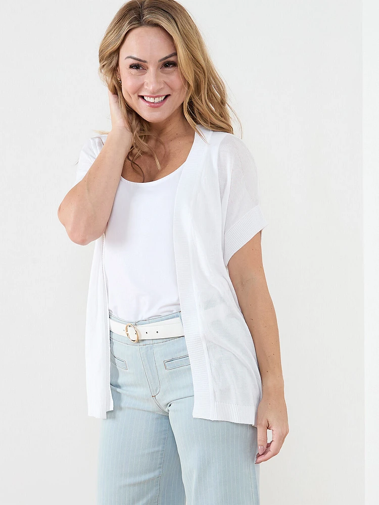 Petite Short Sleeve Burnout Cardigan