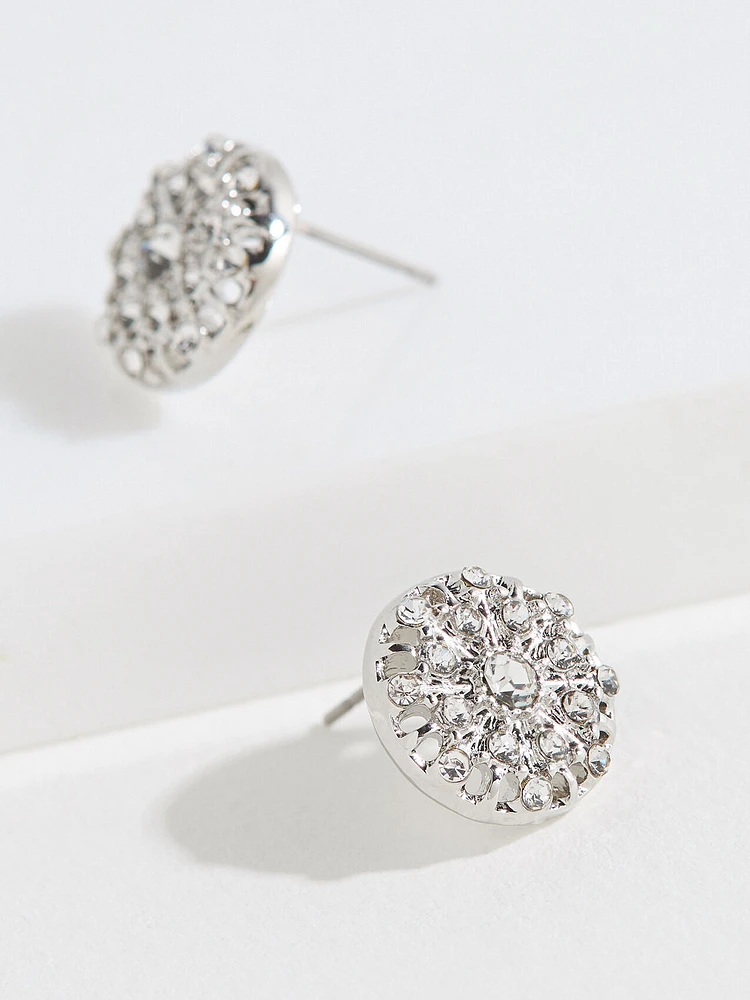 Silver Pave Round Stud Earrings