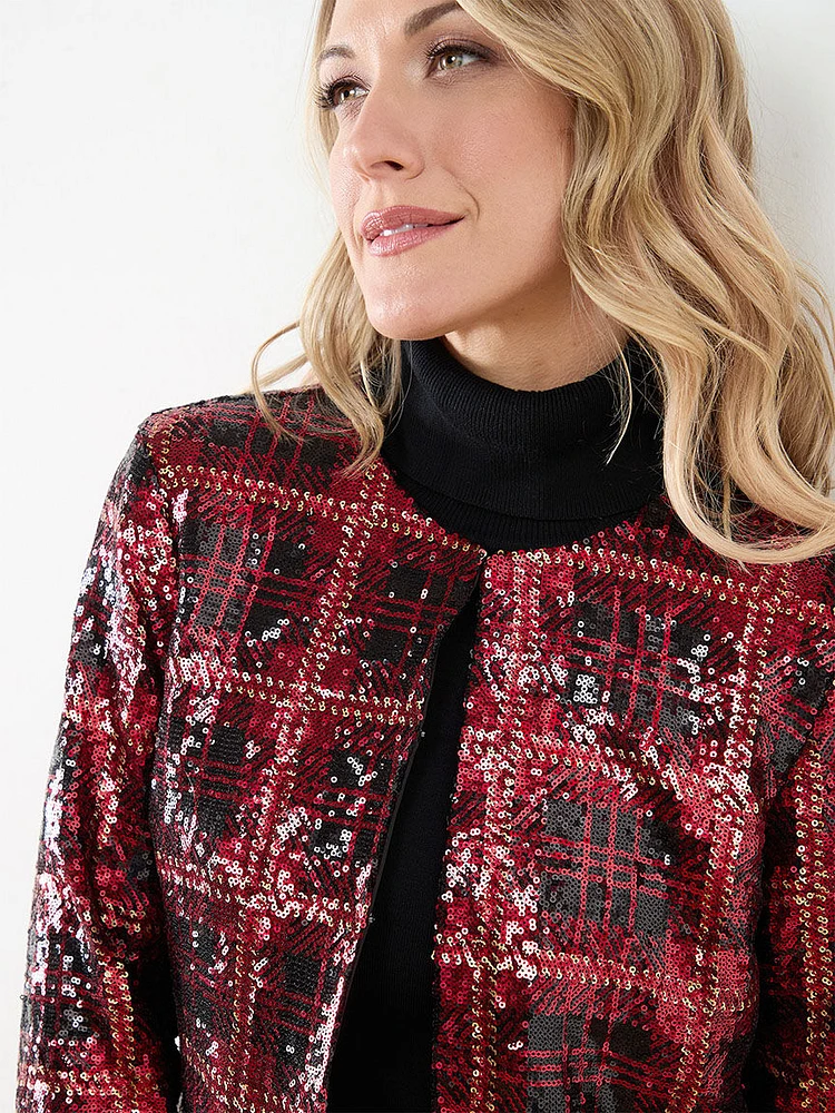 Icon Sequin Plaid Blazer