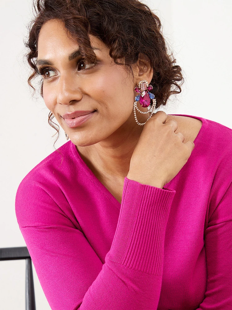 Magenta Crystal Statement Earring