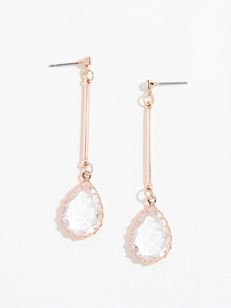 Rose Gold Earrings with Glass Teardrops