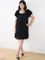 Pleated Cold Shoulder Knee Length Dress