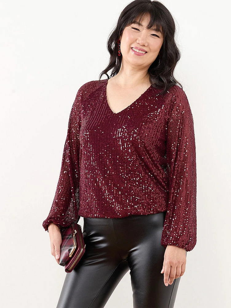 V-Neck Sequin Blouse