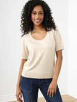 Petite Elbow Sleeve Deep U-Neck Sweater