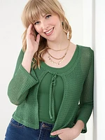 Bell Sleeve Tie Front Crochet Top