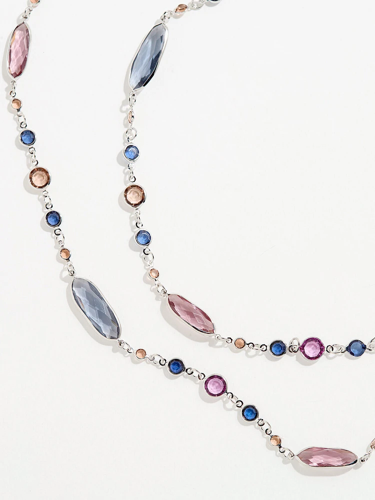 Silver Multi-Stone Long Necklace