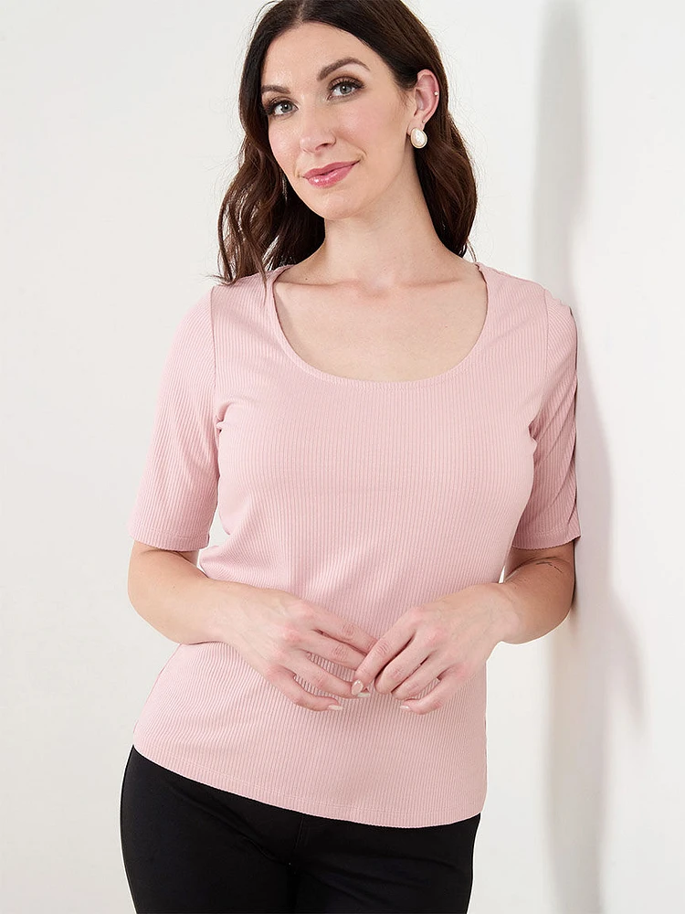 Round Neck Elbow Sleeve Top