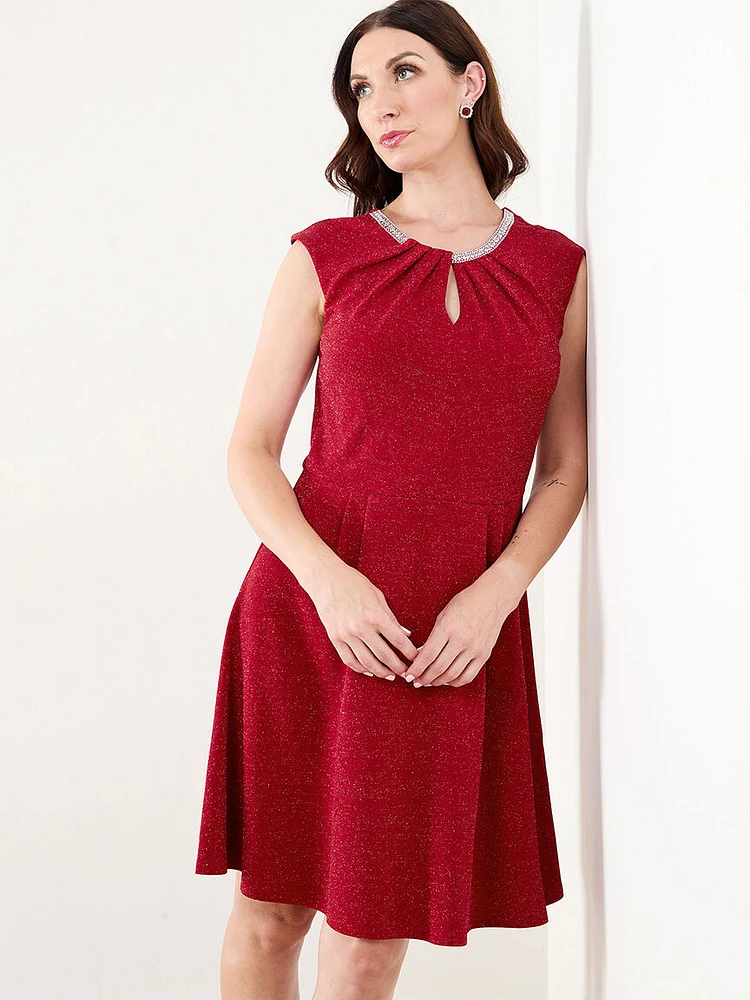 Jewelled Neckline Fit 'N Flare Dress