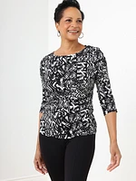 3/4 Sleeve Boat Neck Side-Ruche Top