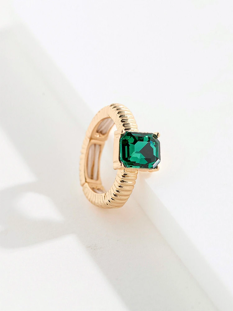 Gold Stretch Ring with Emerald Stone