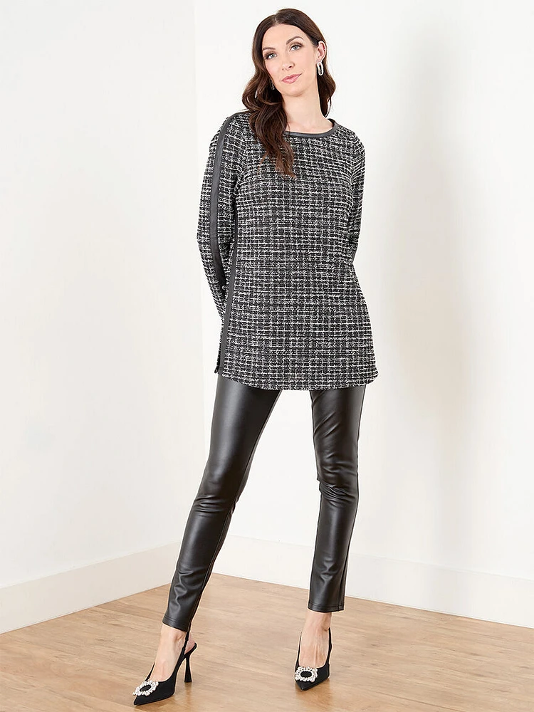 Jacquard Stretch Tunic with Pleather Trim