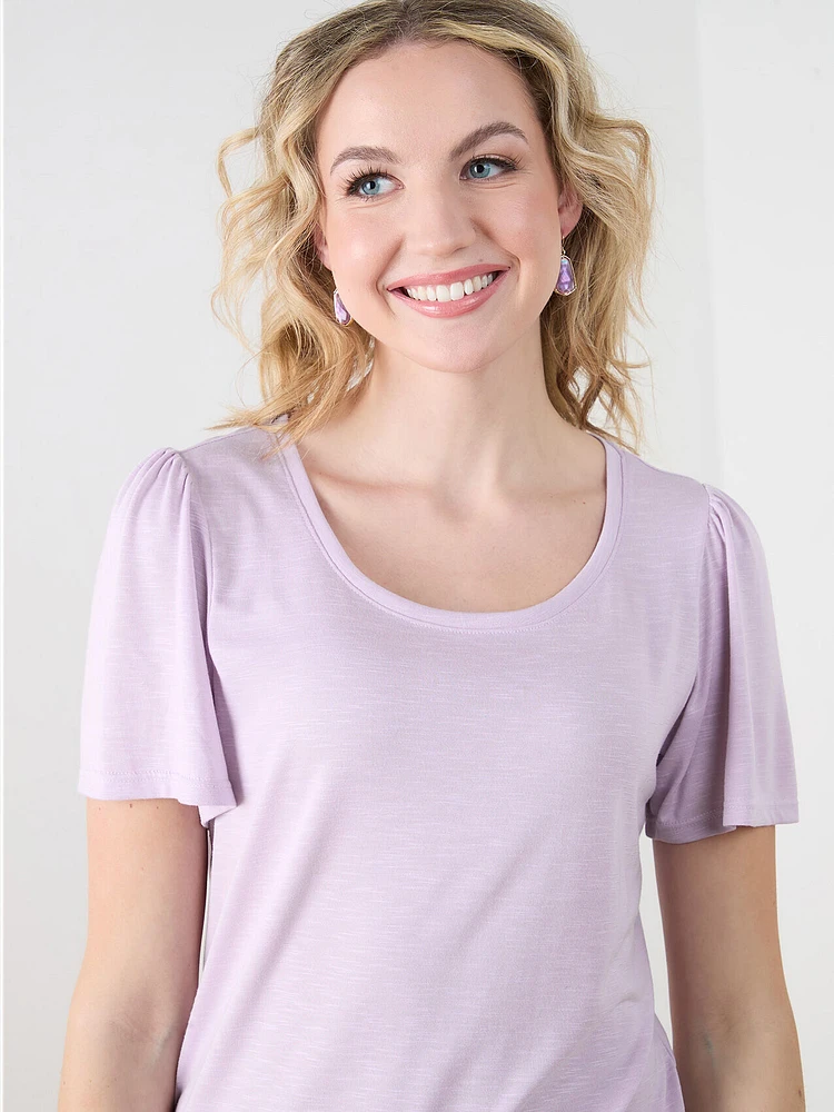 Flutter Sleeve Scoop Neck T-Shirt