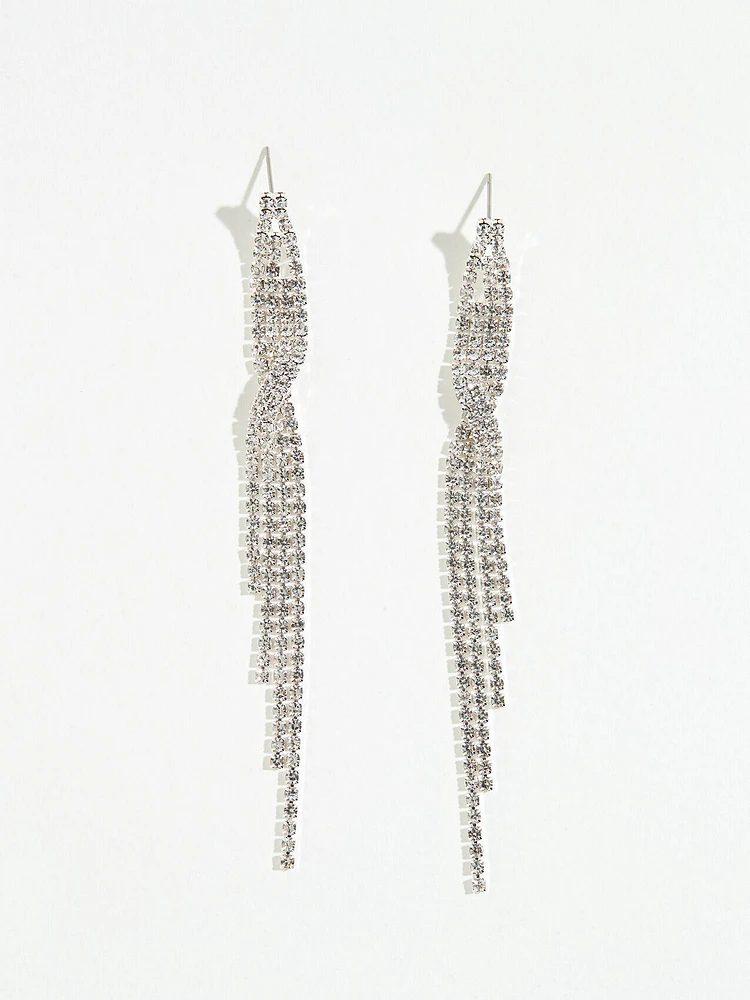 Silver Rhinestone Tassel Earrings