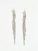 Silver Rhinestone Tassel Earrings