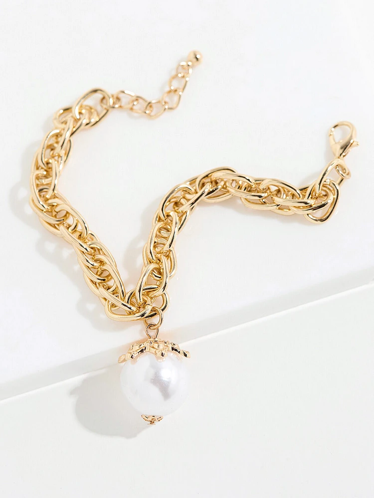 Gold Bracelet with Pearl Charm