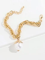 Gold Bracelet with Pearl Charm