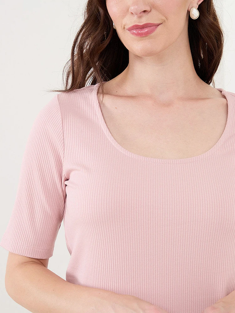 Round Neck Elbow Sleeve Top