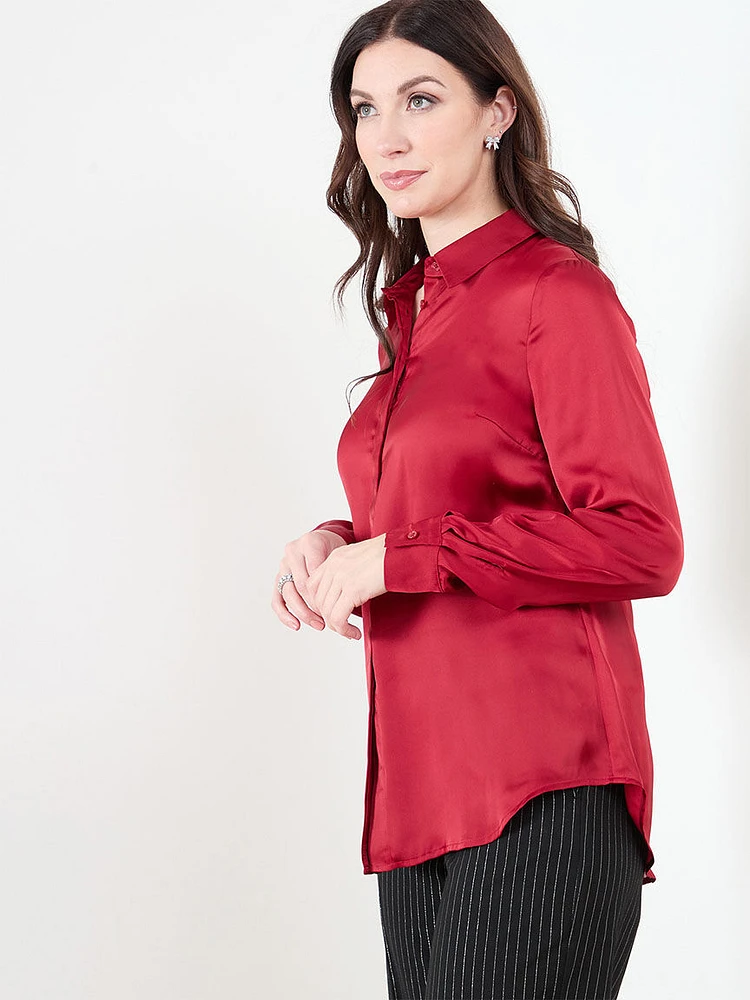 Button Front Satin Blouse