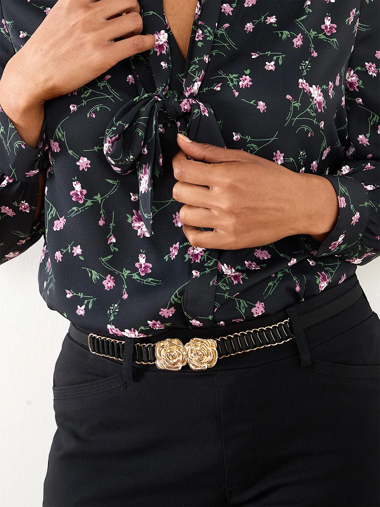 Gold Double Rose Stretch Belt