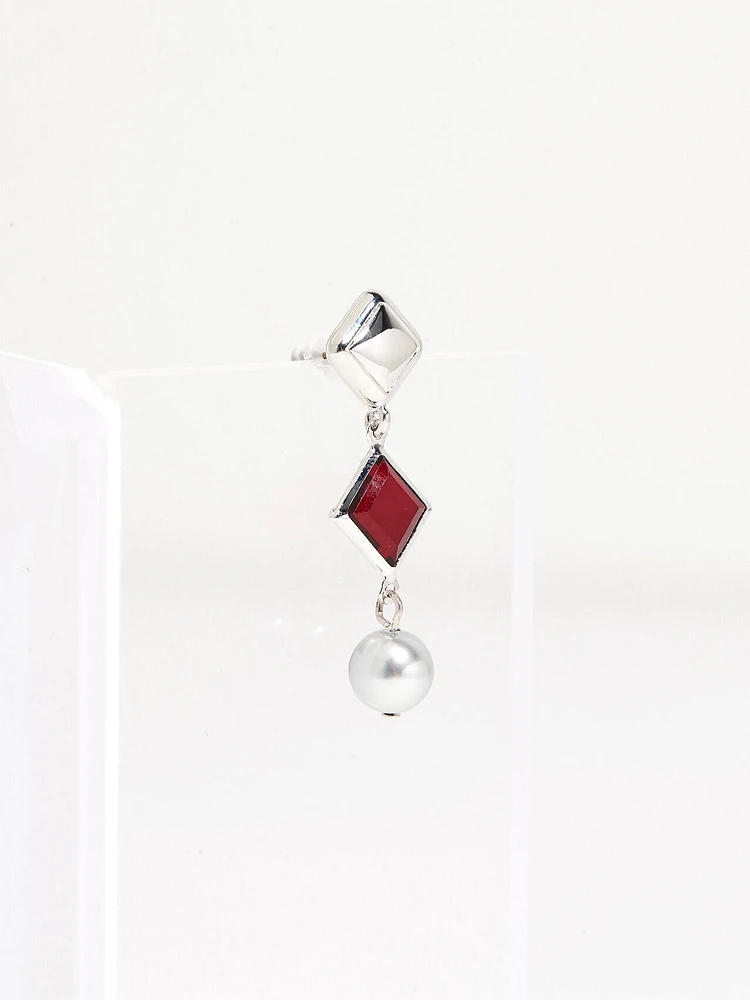 Silver and Cranberry Dangle Earring