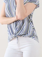 Short Sleeve V-Neck Tie Front Top